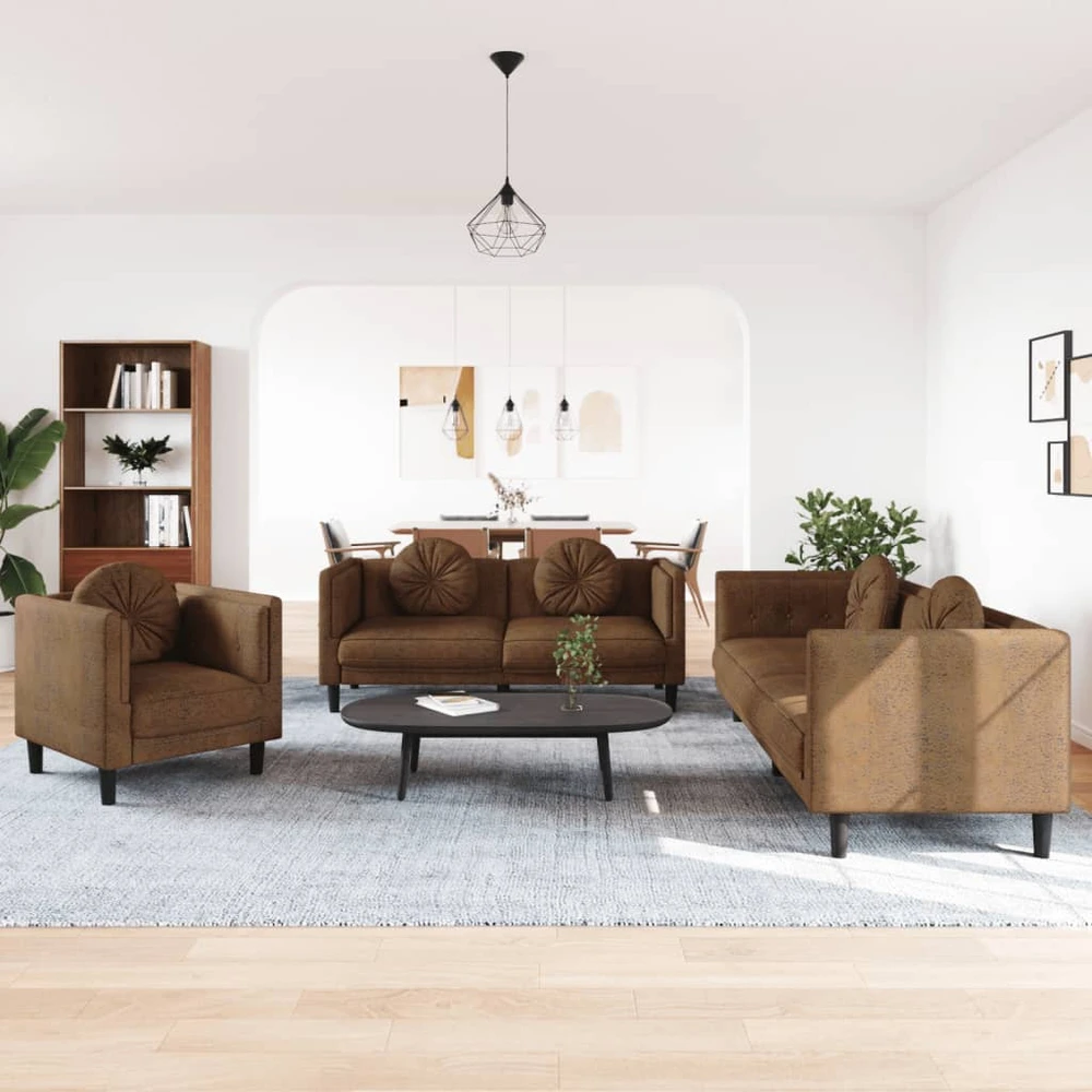 Sofa Sofos komplektas su pagalvėmis, 3 dalių, rudas, aksomas