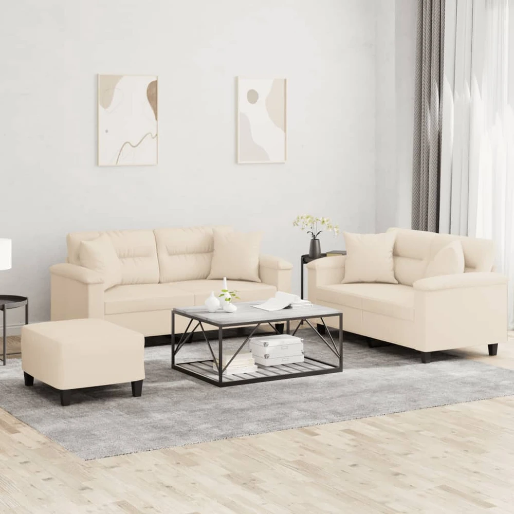 Sofa Sofos komplektas su pagalvėmis, 3 dalių, smėlio, audinys