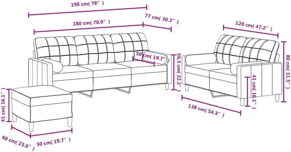 Sofa Sofos komplektas su pagalvėmis, 3 dalių, geltonas, audinys