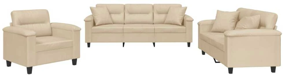 Sofa Sofos komplektas su pagalvėmis, 3 dalių, kreminis, audinys