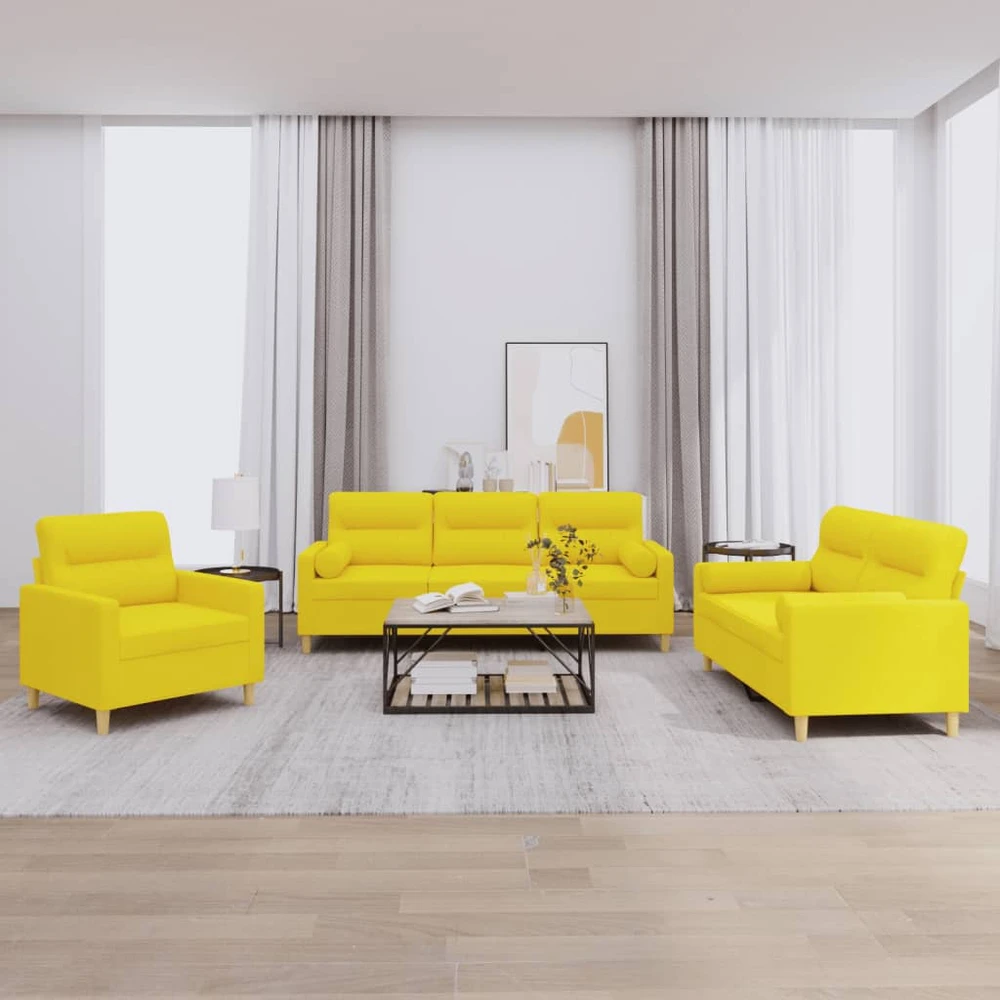 Sofa Sofos komplektas su pagalvėmis, 3 dalių, geltonas, audinys