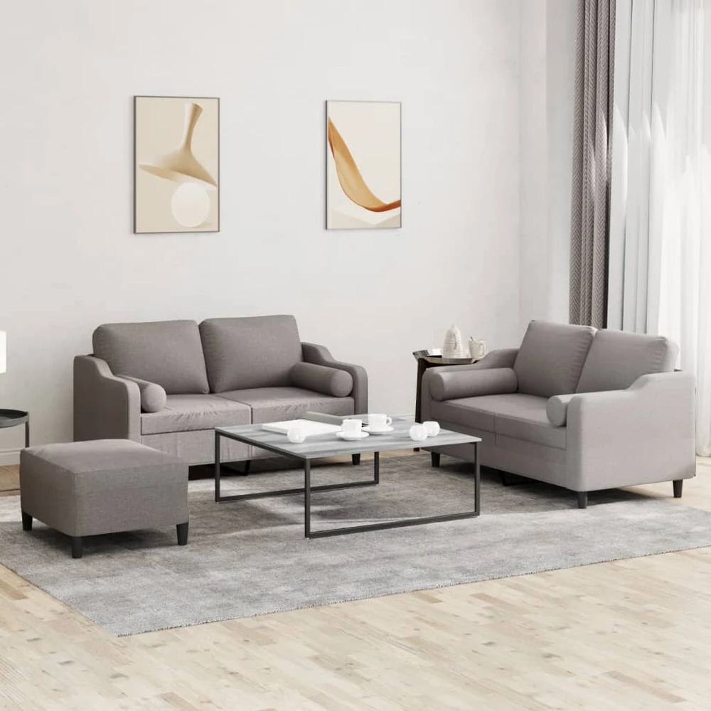 Sofa Sofos komplektas su pagalvėmis, 3 dalių, taupe, audinys