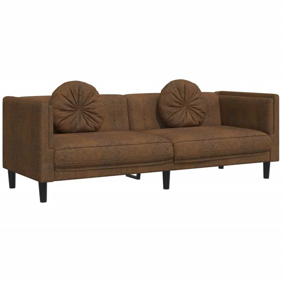 Sofa Sofos komplektas su pagalvėmis, 3 dalių, rudas, aksomas