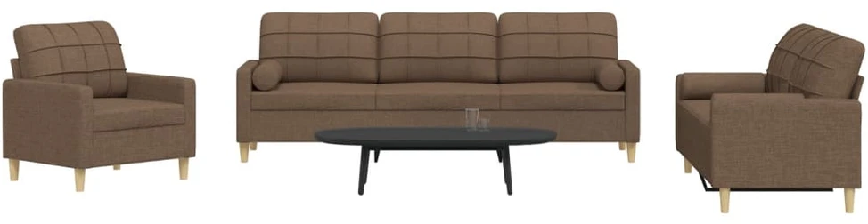 Sofa Sofos komplektas su pagalvėmis, 3 dalių, rudas, audinys