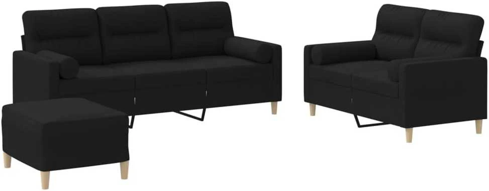 Sofa Sofos komplektas su pagalvėmis, 3 dalių, juodas, audinys