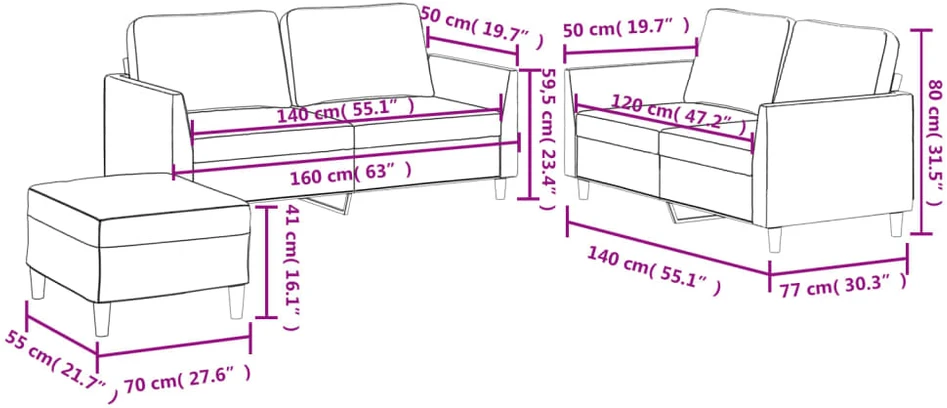 Sofa Sofos komplektas su pagalvėmis, 3 dalių, kapučino, dirbtinė oda