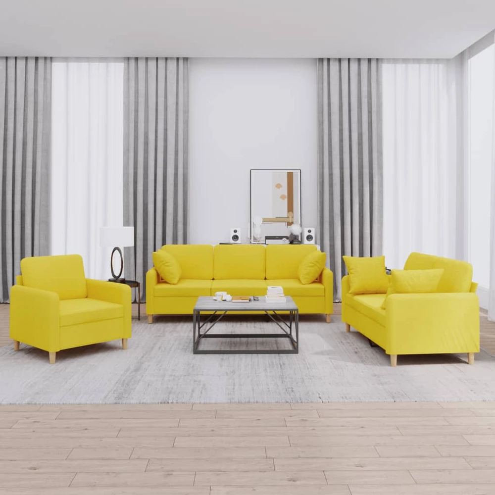 Sofa Sofos komplektas su pagalvėmis, 3 dalių, geltonas, audinys