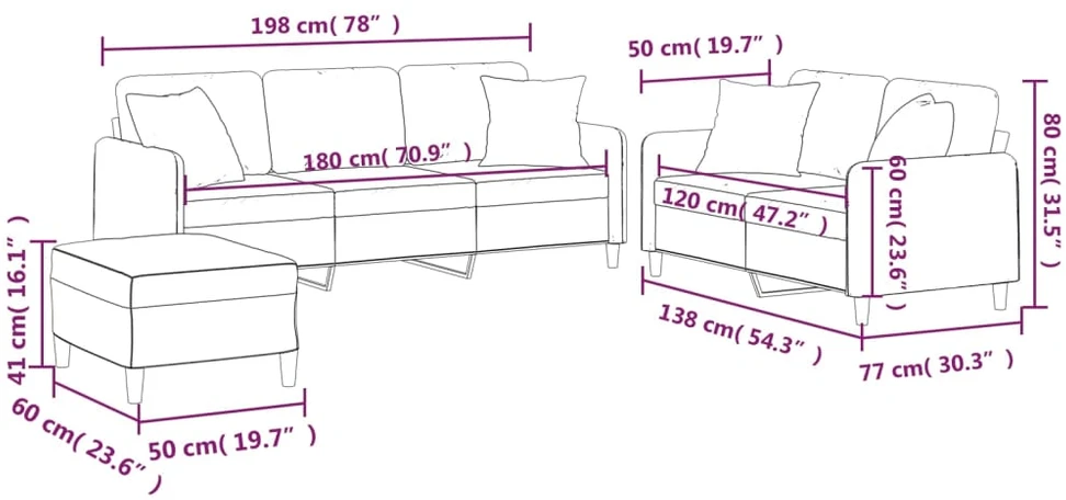 Sofa Sofos komplektas su pagalvėmis, 3 dalių, geltonas, audinys