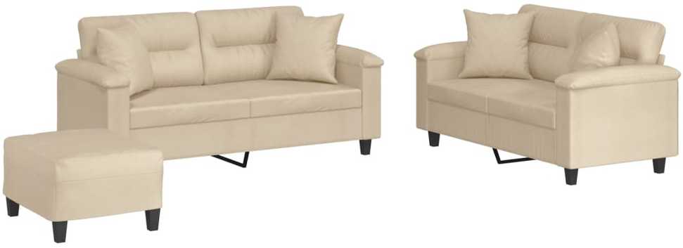 Sofa Sofos komplektas su pagalvėmis, 3 dalių, kreminis, audinys