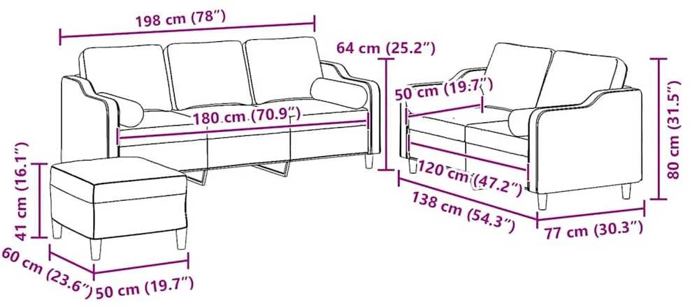 Sofa Sofos komplektas su pagalvėmis, 3 dalių, pilkas, audinys
