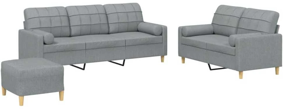 Sofa Sofos komplektas su pagalvėmis, 3 dalių, pilkas, audinys