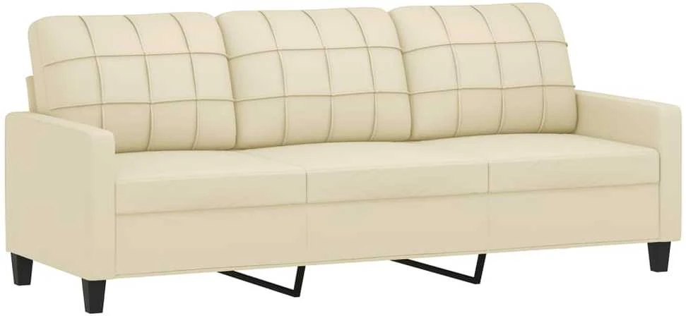 Sofa Sofos komplektas su pagalvėmis, 3 dalių, kreminis, dirbtinė oda