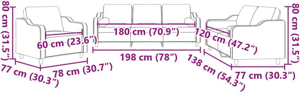 Sofa Sofos komplektas su pagalvėmis, 3 dalių, taupe, audinys