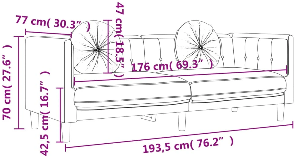 Sofa Sofos komplektas su pagalvėmis, 3 dalių, vyno, aksomas