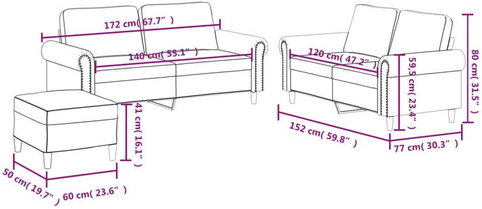 Sofa Sofos komplektas su pagalvėmis, 3 dalių, kreminis, dirbtinė oda