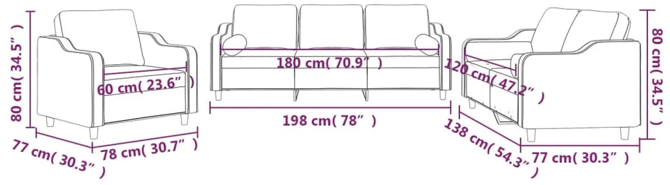Sofa Sofos komplektas su pagalvėmis, 3 dalių, vyno, audinys