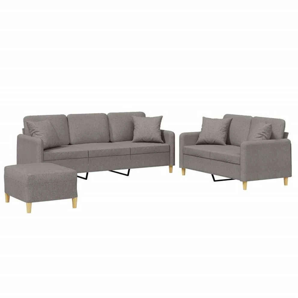 Sofa Sofos komplektas su pagalvėmis, 3 dalių, taupe, audinys