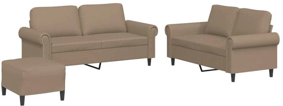 Sofa Sofos komplektas su pagalvėmis, 3 dalių, kapučino, dirbtinė oda
