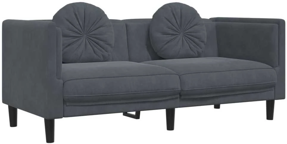 Sofa Sofos komplektas su pagalvėmis, 3 dalių, pilkas, aksomas