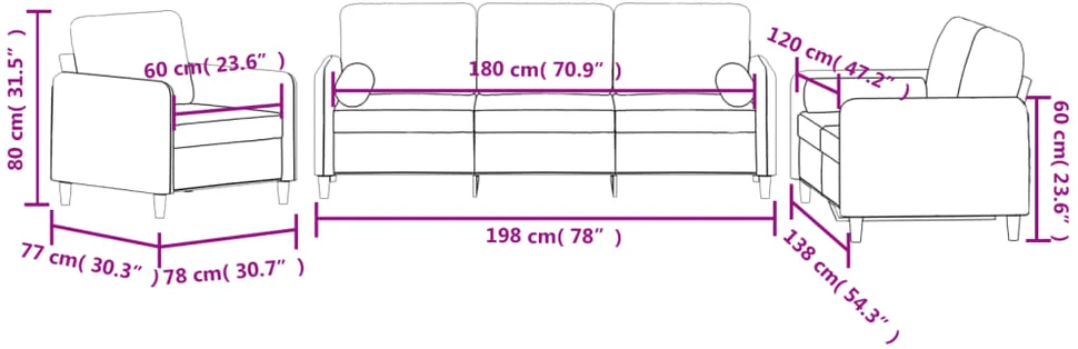 Sofa Sofos komplektas su pagalvėmis, 3 dalių, rožinis, aksomas