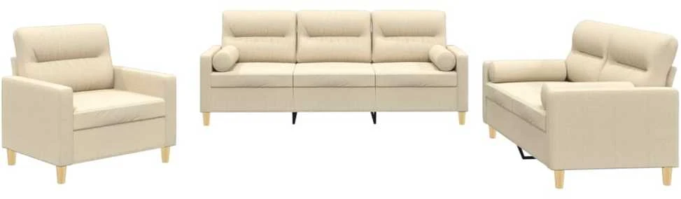 Sofa Sofos komplektas su pagalvėmis, 3 dalių, kreminis, audinys