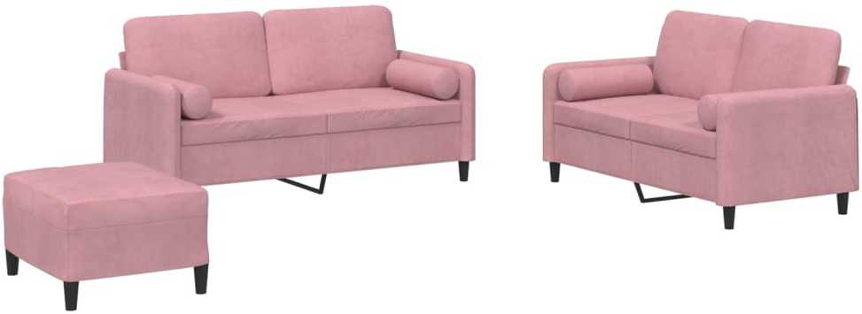 Sofa Sofos komplektas su pagalvėmis, 3 dalių, rožinis, aksomas