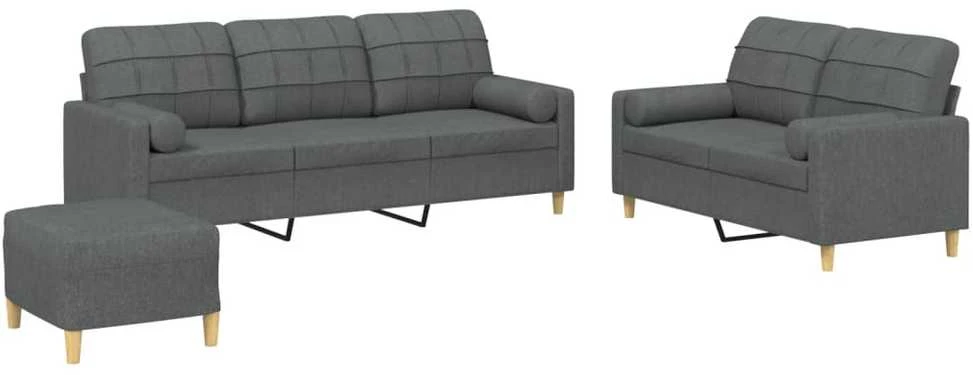 Sofa Sofos komplektas su pagalvėmis, 3 dalių, pilkas, audinys