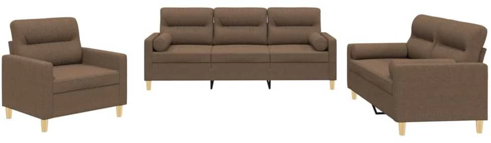 Sofa Sofos komplektas su pagalvėmis, 3 dalių, rudas, audinys