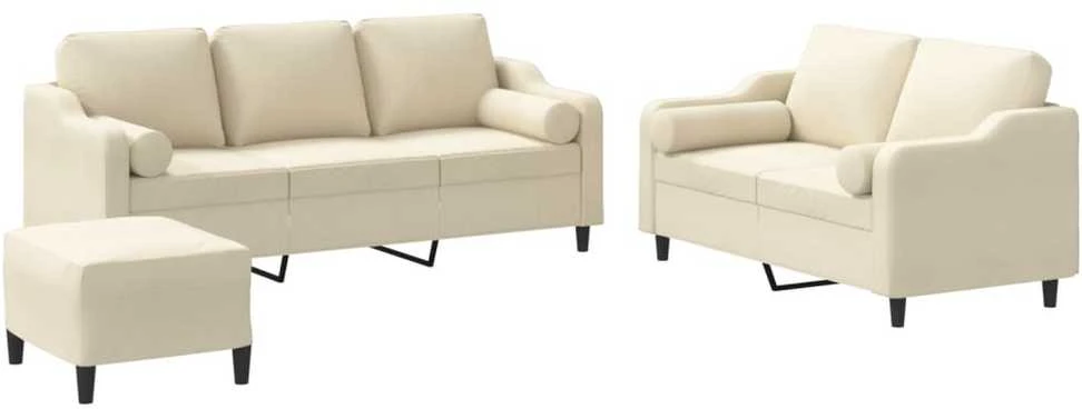 Sofa Sofos komplektas su pagalvėmis, 3 dalių, kreminis, audinys