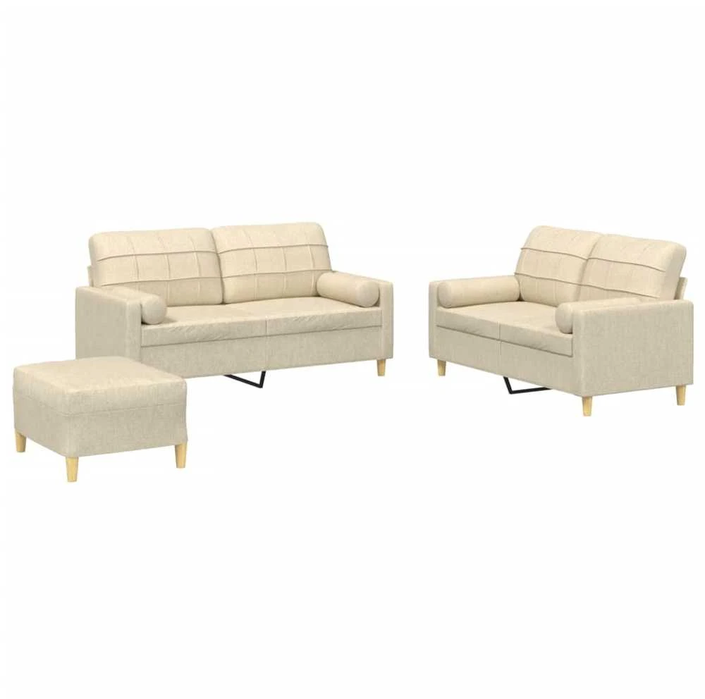 Sofa Sofos komplektas su pagalvėmis, 3 dalių, kreminis, audinys