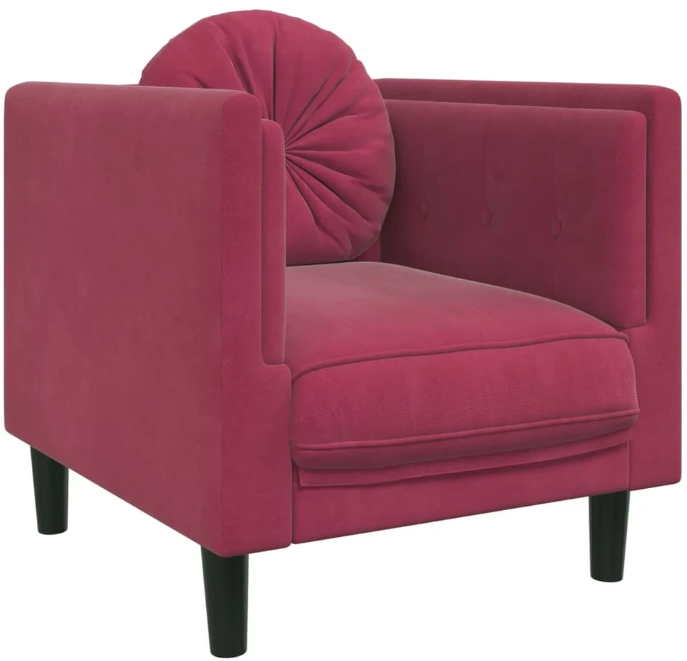Sofa Sofos komplektas su pagalvėmis, 3 dalių, vyno, aksomas