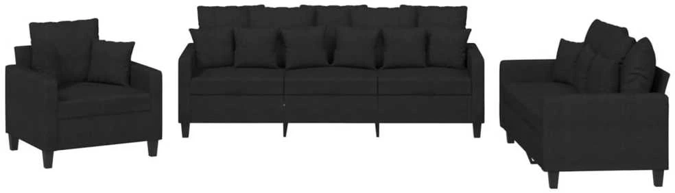 Sofa Sofos komplektas su pagalvėmis, 3 dalių, juodas, audinys