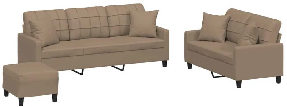 Sofa Sofos komplektas su pagalvėmis, 3 dalių, kapučino, dirbtinė oda
