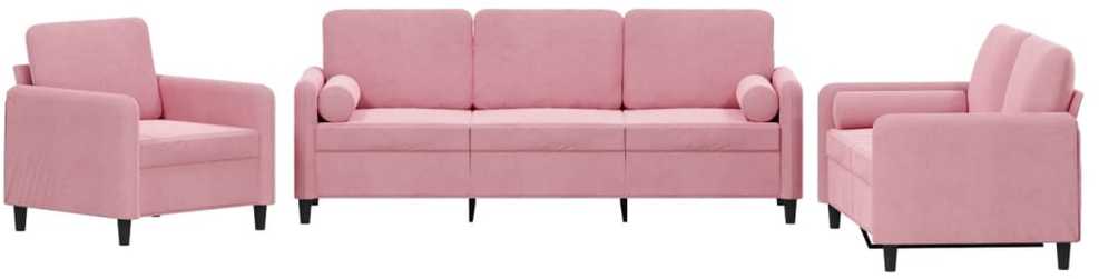 Sofa Sofos komplektas su pagalvėmis, 3 dalių, rožinis, aksomas