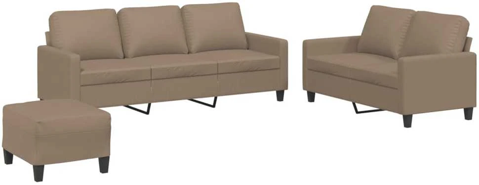 Sofa Sofos komplektas su pagalvėmis, 3 dalių, kapučino, dirbtinė oda