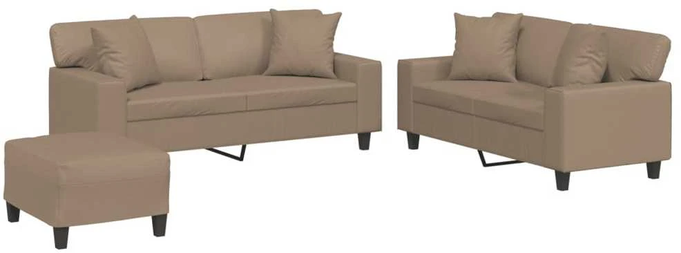 Sofa Sofos komplektas su pagalvėmis, 3 dalių, kapučino, dirbtinė oda