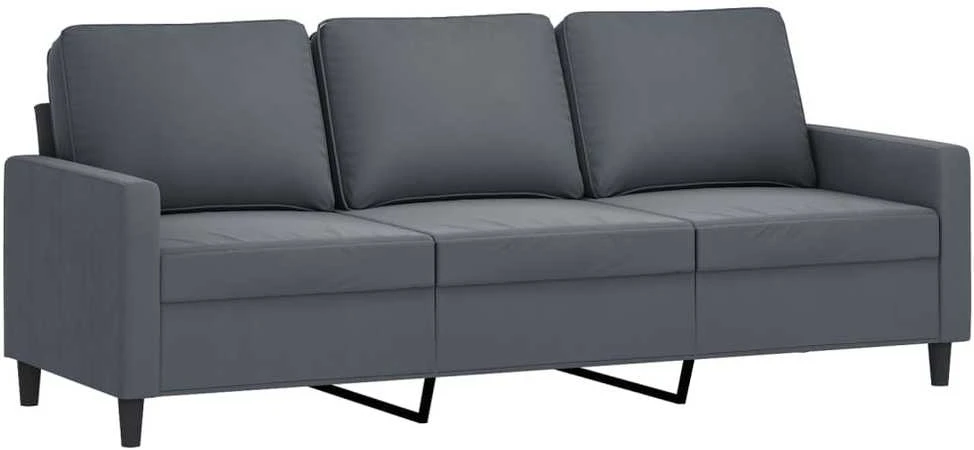 Sofa Sofos komplektas su pagalvėmis, 3 dalių, pilkas, aksomas