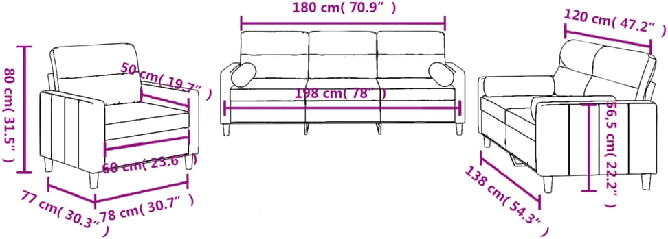 Sofa Sofos komplektas su pagalvėmis, 3 dalių, geltonas, audinys