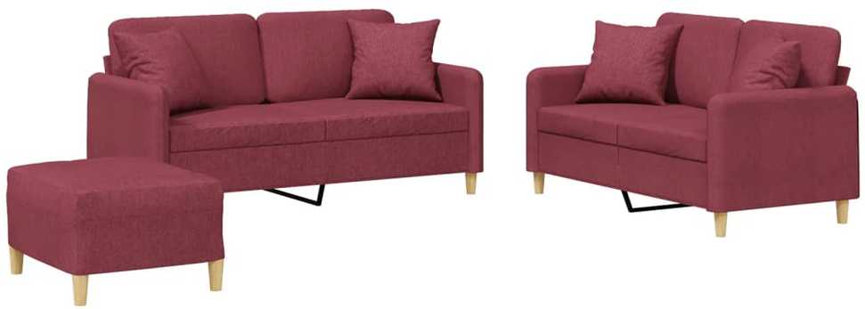 Sofa Sofos komplektas su pagalvėmis, 3 dalių, vyno, audinys
