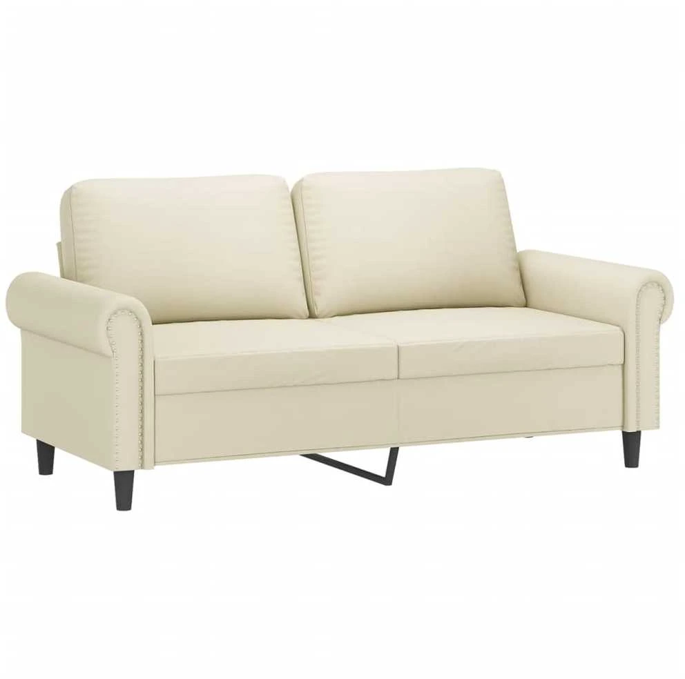 Sofa Sofos komplektas su pagalvėmis, 3 dalių, kreminis, dirbtinė oda
