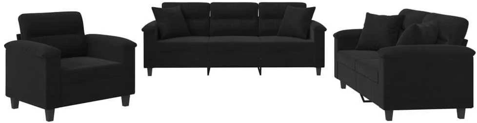 Sofa Sofos komplektas su pagalvėmis, 3 dalių, juodas, audinys