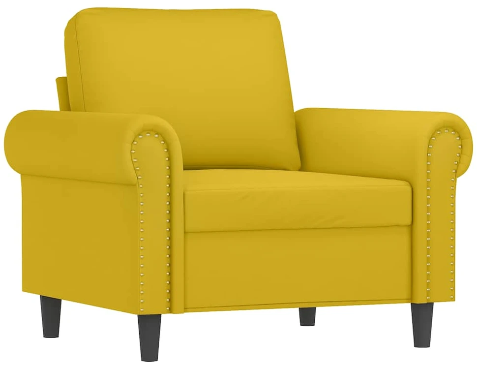 Sofa Sofos komplektas su pagalvėmis, 3 dalių, geltonas, aksomas