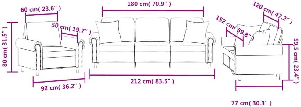 Sofa Sofos komplektas su pagalvėmis, 3 dalių, žalias, aksomas