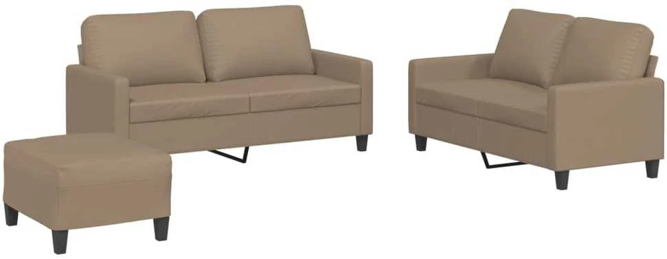 Sofa Sofos komplektas su pagalvėmis, 3 dalių, kapučino, dirbtinė oda