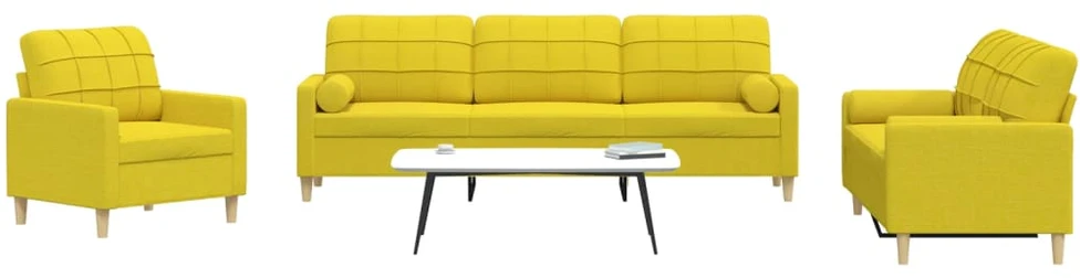 Sofa Sofos komplektas su pagalvėmis, 3 dalių, geltonas, audinys