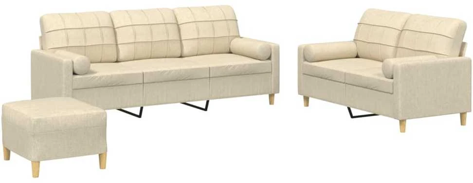 Sofa Sofos komplektas su pagalvėmis, 3 dalių, kreminis, audinys