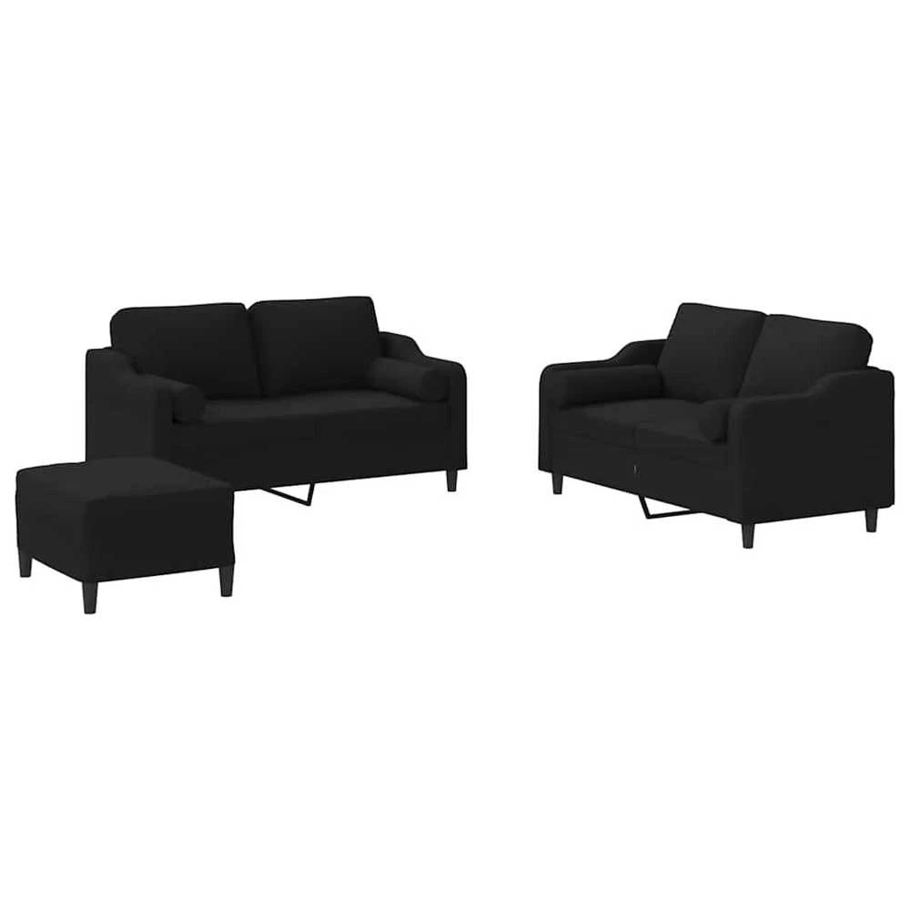 Sofa Sofos komplektas su pagalvėmis, 3 dalių, juodas, audinys