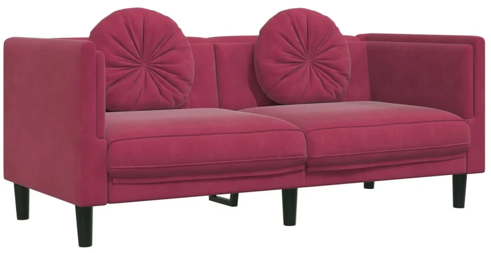 Sofa Sofos komplektas su pagalvėmis, 3 dalių, vyno, aksomas