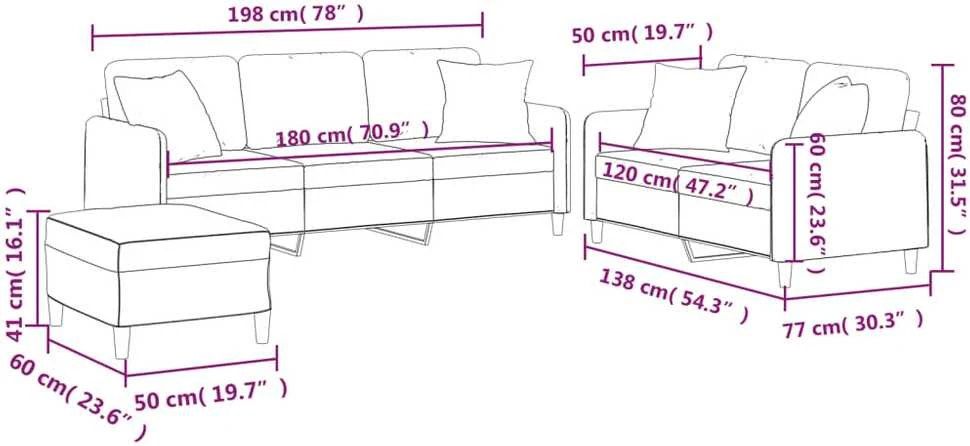 Sofa Sofos komplektas su pagalvėmis, 3 dalių, kreminis, audinys