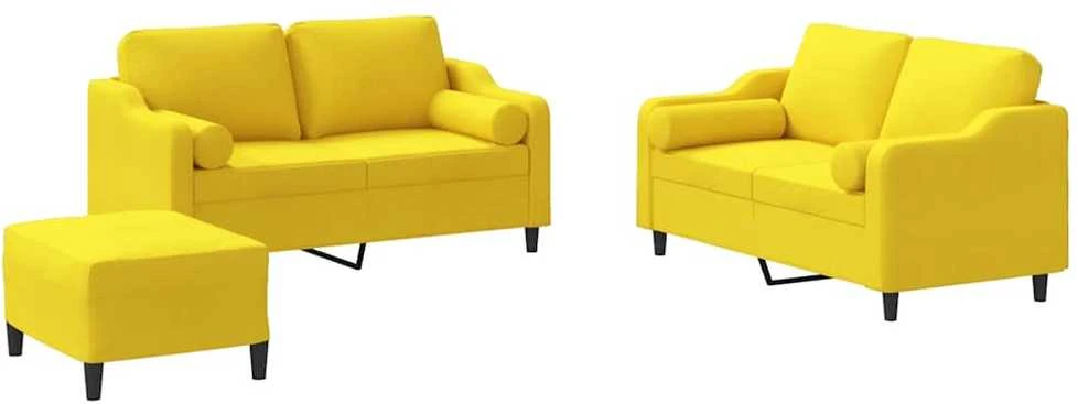 Sofa Sofos komplektas su pagalvėmis, 3 dalių, geltonas, audinys